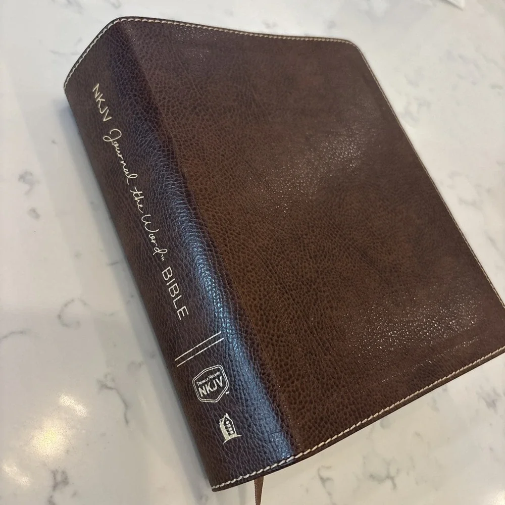 NKJV Journal the Word Bible Large Print Brown Bonded Leather 2016 Nelson Church